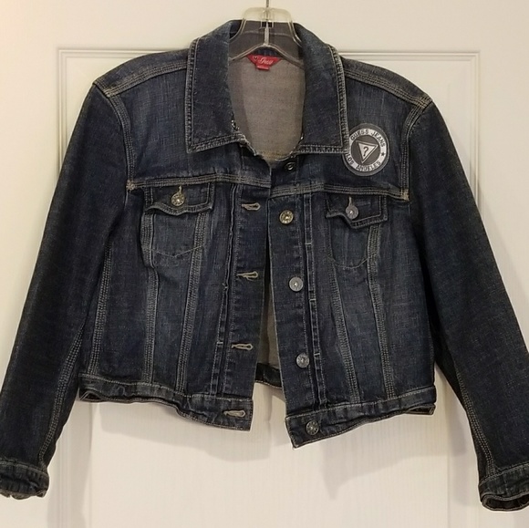 Guess Jackets & Blazers - SOLD Guess Cropped Denim Patch Trucker Jean Jacket